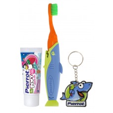 Pierrot Sharky Mini Kit дорожный набор для детей (зубная щетка мягкая, гель и брелок) 2-8 лет