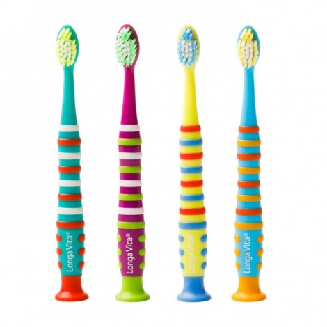 Longa Vita Kids Забавные зверята зубная щетка на присоске с мягкими щетинками для детей от 3 лет (1 шт)