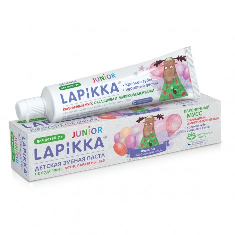 Lapikka Junior зубная паста с вкусом клубничного мусса с кальцием и микроэлементами для детей от 7 лет (74 гр)