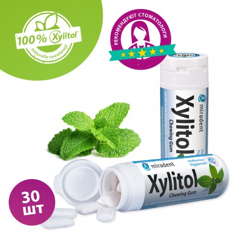 Miradent Xylitol Peppermint жевательная резинка со вкусом перечной мяты (30 шт) (30 гр)