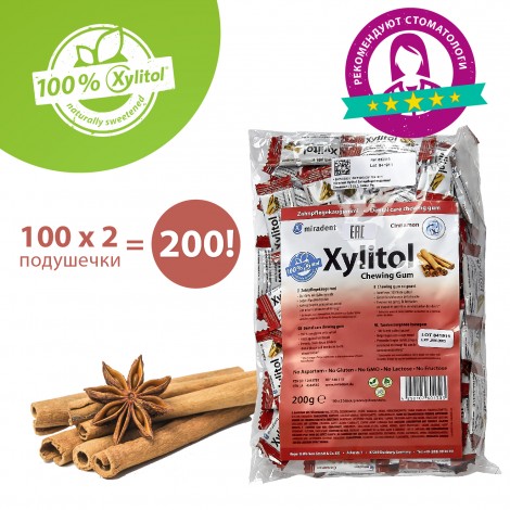 Miradent Xylitol Chewing Gum Cinnamon жевательные резинки со вкусом корицы (100 по 2 шт)
