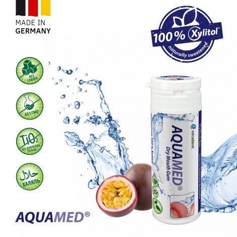 Miradent Aquamed Xylitol жевательная резинка от сухости во рту со вкусом маракуйи (30 шт) (30 гр)