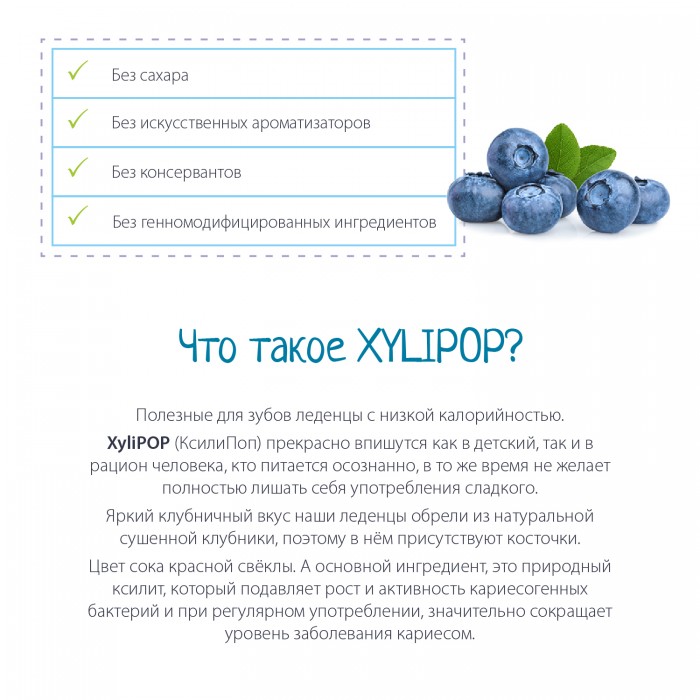 Miradent Xylitol XyliPOP Blueberry леденцы на палочке с ксилитом со вкусом голубики (50 шт х 6 гр)