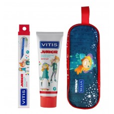 Dentaid Vitis Junior детский набор (зубная паста 75 мл и зубная щетка очень мягкая) в сумочке 6+
