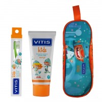 Dentaid Vitis Kids детский набор (зубная паста 50 мл и зубная щетка очень мягкая) в сумочке 2-5 лет