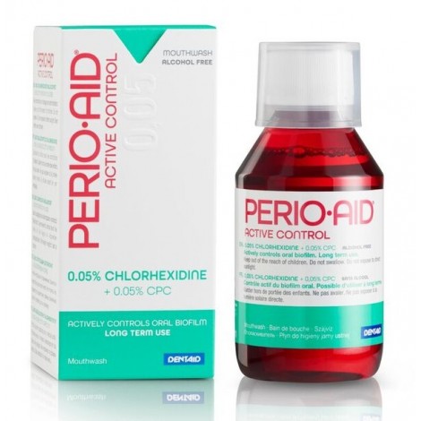 Perio Aid Active Control ополаскиватель антибактериальный для полости рта с хлоргексидином 0.05% для применения после хирургического вмешательства, имплантологии, острого периодонтита в течение 6 месяцев (150 мл)