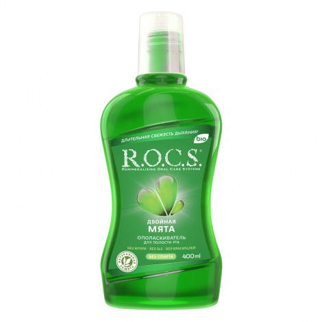 R.O.C.S. ополаскиватель для полости рта без фтора, SLS, спирта и красителей со вкусом двойной мяты (400 мл)