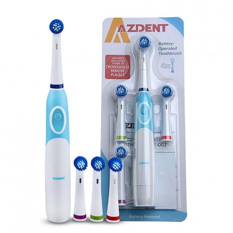 AZDENT электрическая зубная щетка на батарейках с 4 насадками