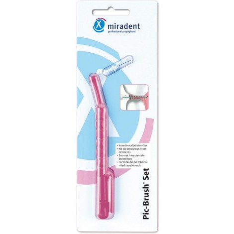 Miradent Pic Brush Set Pink ручка с одним ершиком для брекетов (розовая)