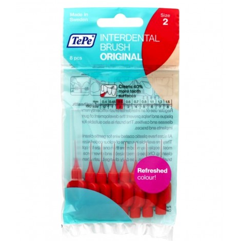 TePe Interdental Brush Original Размер 2 межзубные ершики 0.5 мм (8 шт) красные в мягкой упаковке