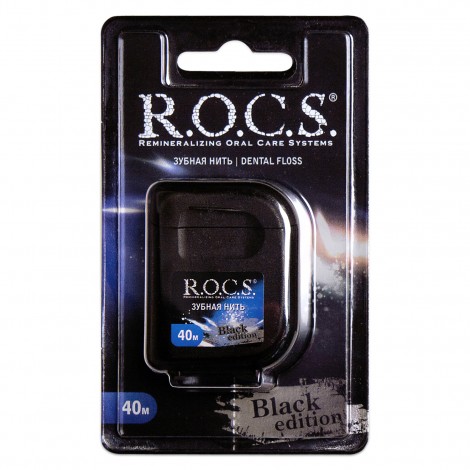 ROCS Black Edition расширяющаяся зубная нить со вкусом освежающей мяты (40 м)