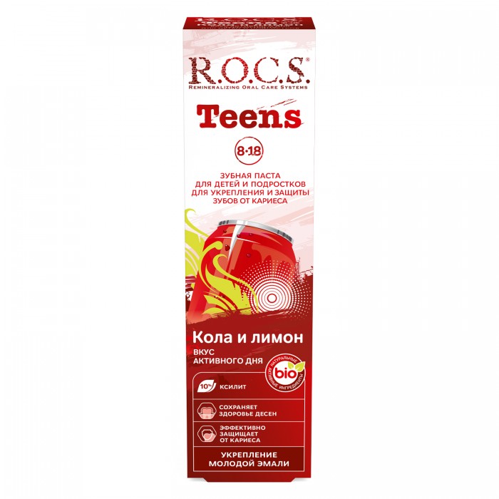 R.O.C.S. Teens зубная паста Вкус активного дня со вкусом колы и лимона для детей и подростков от 8 до 18 лет (74 гр)