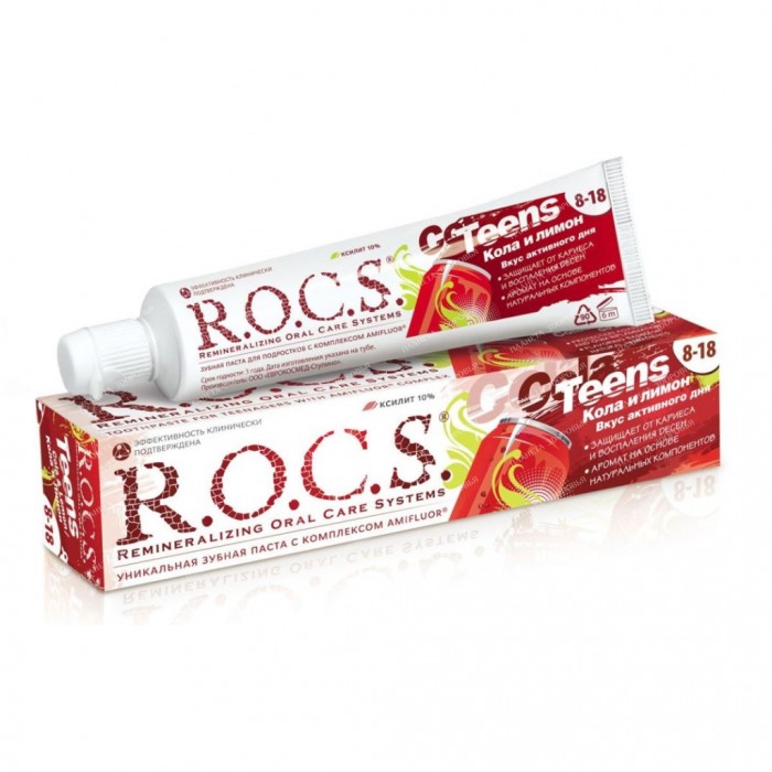 R.O.C.S. Teens зубная паста Вкус активного дня со вкусом колы и лимона для детей и подростков от 8 до 18 лет (74 гр)