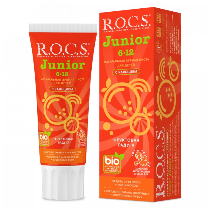 ROCS Junior зубная паста со вкусом фруктовой радуги для детей от 6 до 12 лет (74 гр)