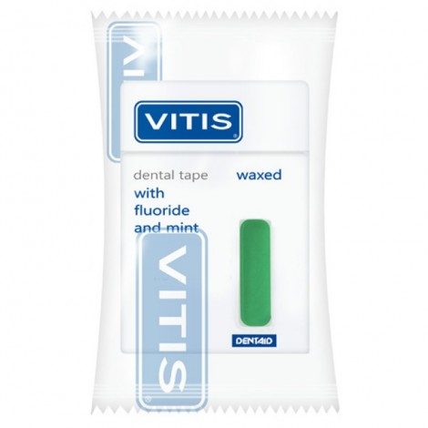Vitis Waxed Dental Tape with Fluoride and Mint зубная нить вощеная/плоская в мягкой упаковке