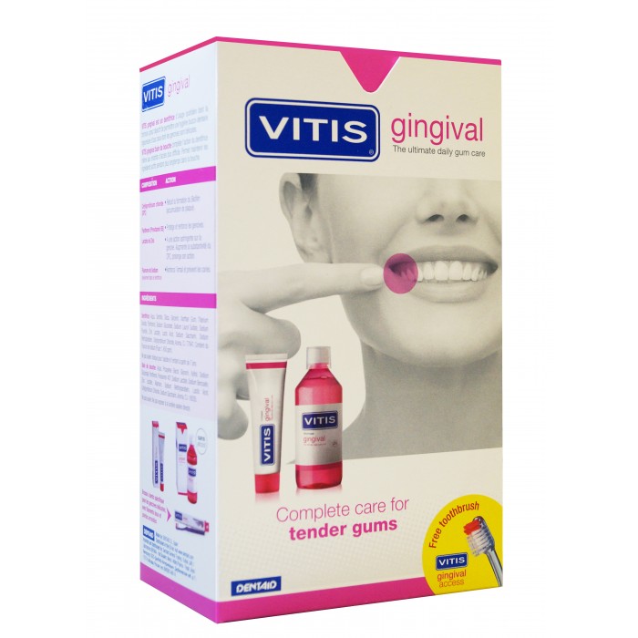 Dentaid Vitis Gingival Kit большой набор для чувствительных десен (зубная щетка, паста и ополаскиватель) в коробке