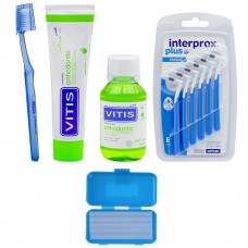 Vitis Orthodontic Kit набор ортодонтический малый (зубная щетка, паста, ополаскиватель, воск и ершики) в косметичке