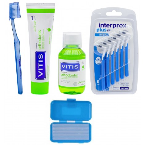 Dentaid Vitis Orthodontic Kit ортодонтический набор малый (зубная щетка, паста, ополаскиватель, воск и ершики) в косметичке