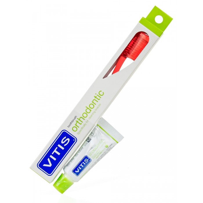 Vitis набор (зубная щетка ортодонтическая мягкая Vitis Orthodontic в твердой упаковке + зубная паста 15 мл)