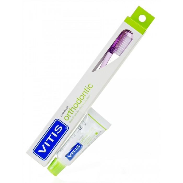 Vitis набор (зубная щетка ортодонтическая мягкая Vitis Orthodontic в твердой упаковке + зубная паста 15 мл)