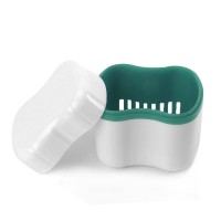 ANDENT DB09 контейнер с сеточкой для съемных зубных протезов бело-бирюзовый (70*81*78мм)