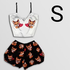 Чернега Пижама женская шелковая Лисы с сердцем размер S (классический топ+шорты)