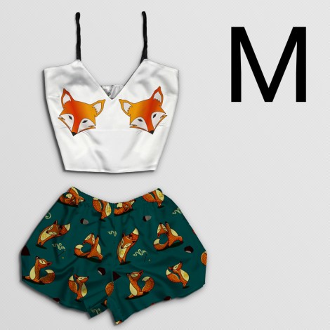 Чернега Пижама женская шелковая Лисы классика размер M (классический топ+шорты)