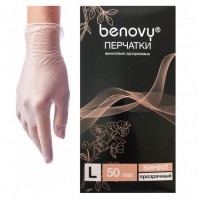 Benovy перчатки виниловые прозрачные размер L (50 пар)