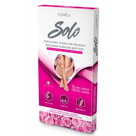 Italwax Solo восковые полоски для тела с салфетками с ароматом Дамасской розы (12 шт)
