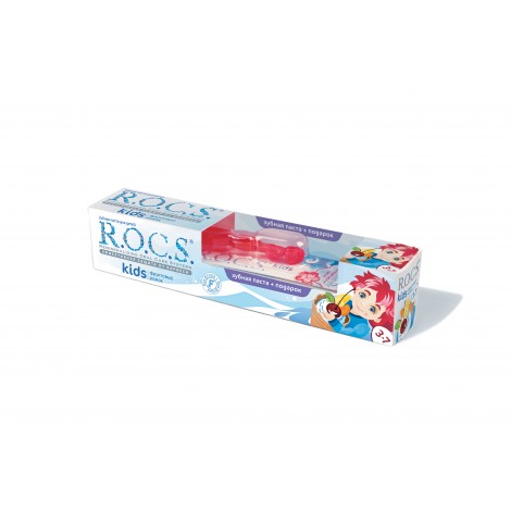 ROCS Kids зубная паста фруктовый рожок и зубная щетка для детей от 3 до 7 лет (45 гр)