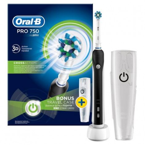 Braun ORAL-B pro 750 crossaction D16.513 чёрная электрическая зубная щетка и кейс