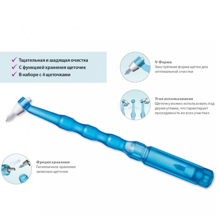 Miradent I-Prox P монопучковая зубная щетка с 4 насадками (голубая)