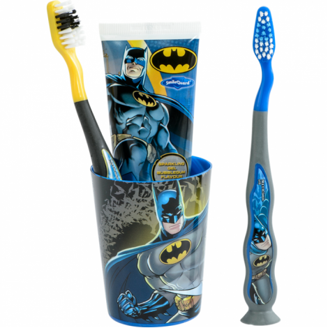 SmileGuard Batman Набор дентальный в колбе 3+ (2 мягкие зубные щетки, зубная паста 75мл, стакан)